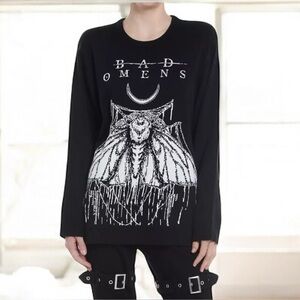 BAD OMENS Moth Sweater Womens Small Relaxed Fit Hot Topic Rock Music Goth Black